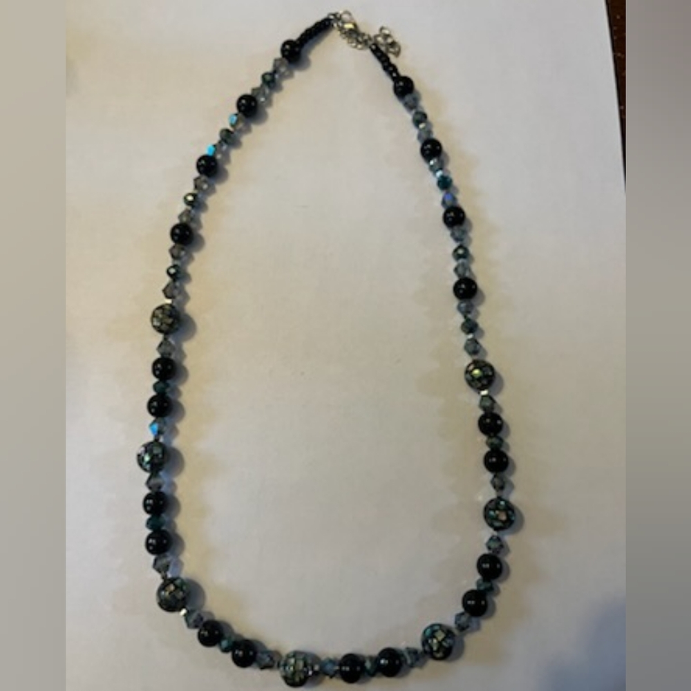 Jelly's Jewelry and Boutique Handcrafted Elegant Black and Blue Beaded Necklace